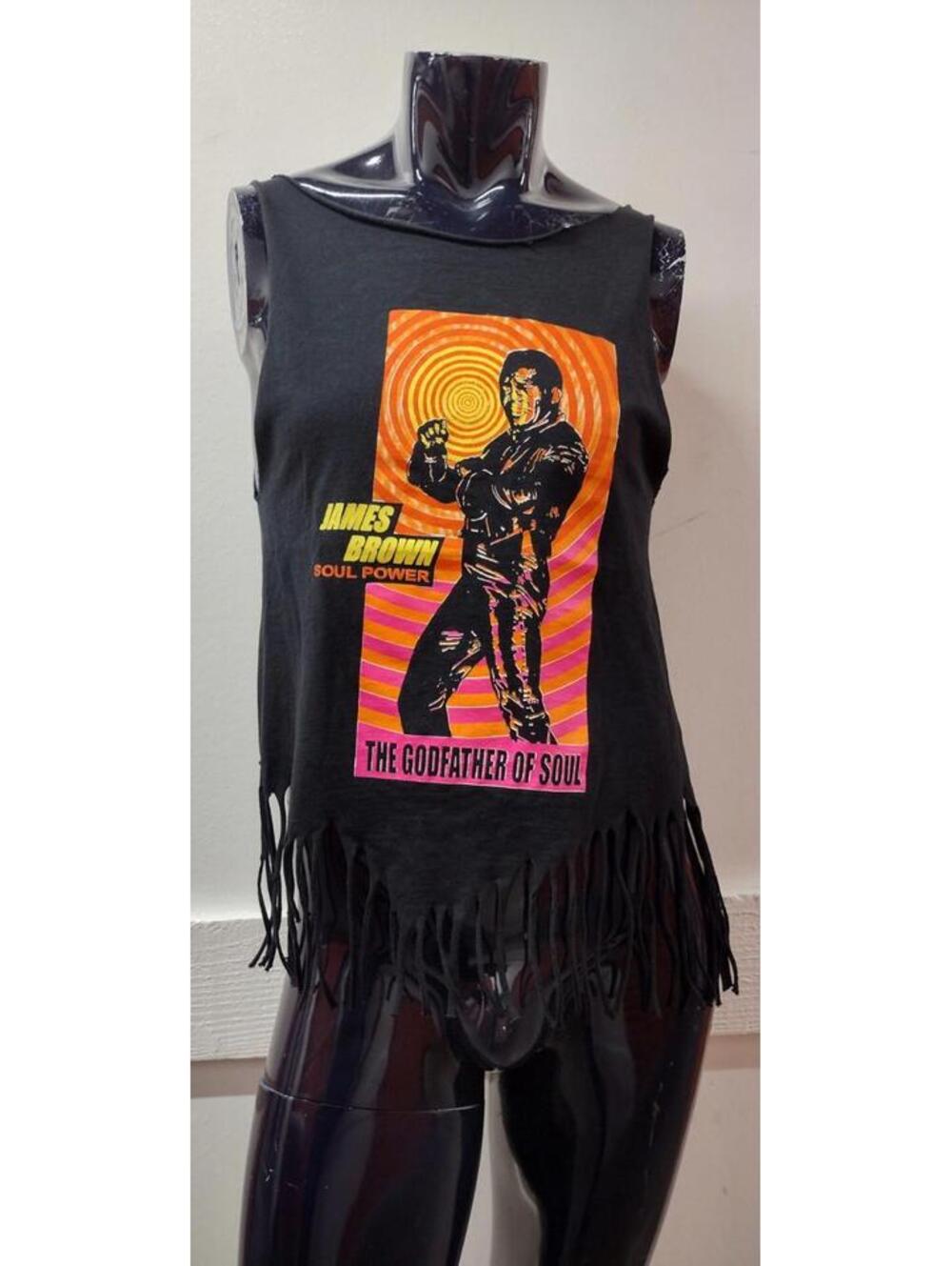 James Brown T-shirt Vintage Tank Shredded  Fringe See Through Muscle Tank Raver
